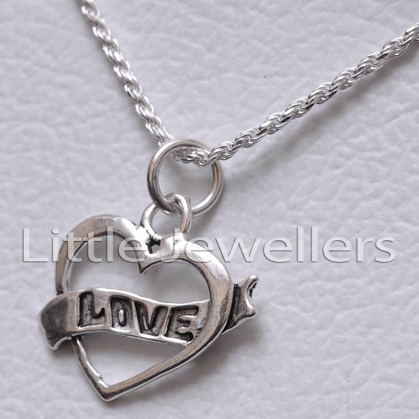 This sterling silver necklace with the word "love" written on it will make a lasting impression