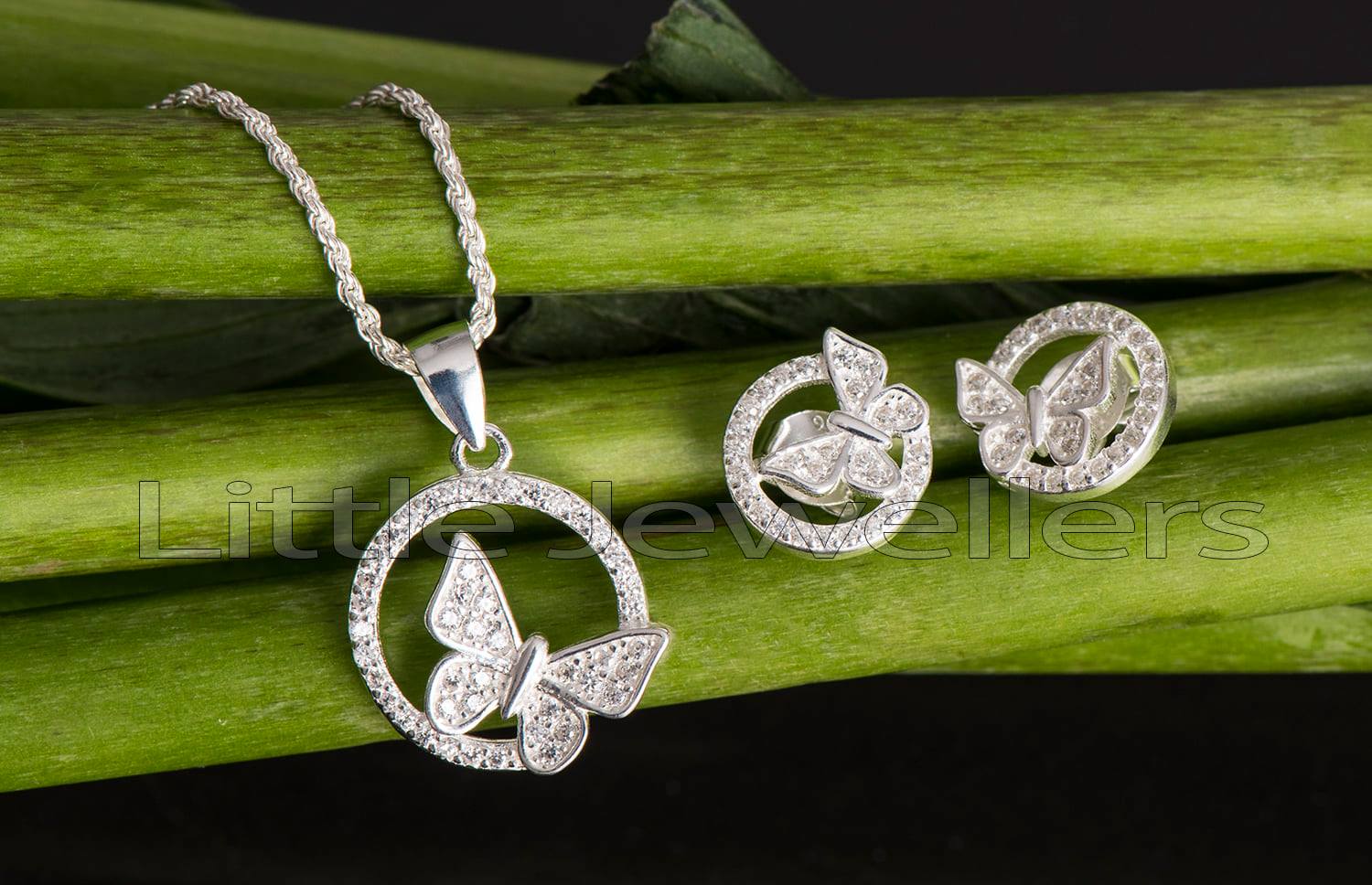 Sterling silver butterfly necklace set