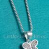 This elegant necklace features a metallic butterfly pendant necklace adorned with white cubic zirconia