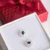 sterling Silver Cubic Zirconia Blue centre Stud Earrings