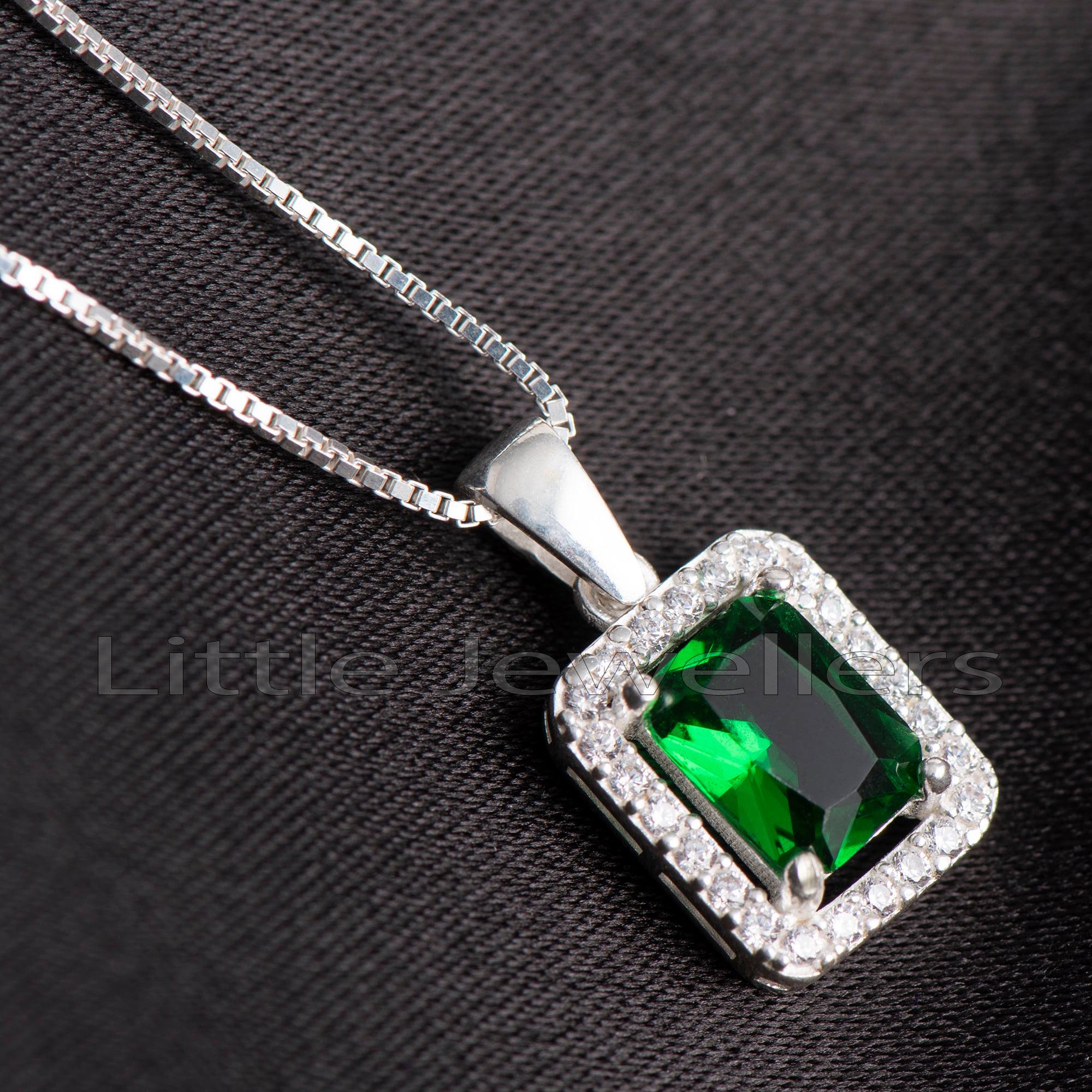 Emerald Green Zirconia Gem Silver Chain