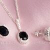 Silver Chain and Black round CZ Jewelry Set