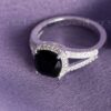 An alluring & luxurious black stoned split shank silver engagement ring.